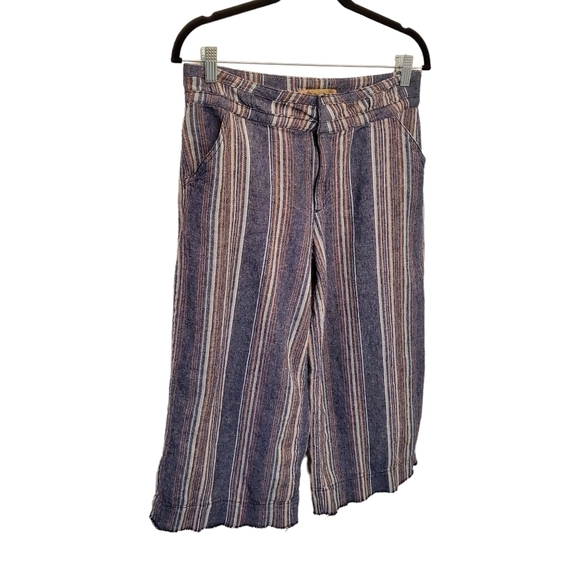 Democracy Size 4 Linen Blend Vertical Stripe Fringe Hem Capri Pants Summer - Picture 3 of 11